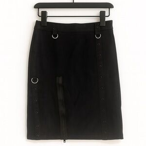 Tripp NYC Black Denim Pencil  Skirt with Ring Details